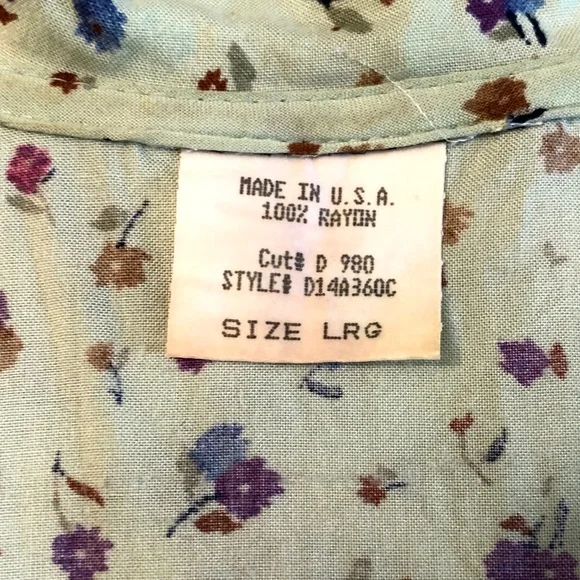 Vintage 1980s light green floral sleeveless collared dress size L - Picture 13 of 15